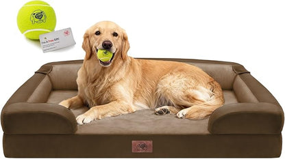 Extra Large Dog Bed, Orthopedic XL Washable Bed for Big Dog Waterproof Pet Couch Sofa Bolster with Removable Cover, Non-Slip Bottom, Tennis Ball Toy, 42x30