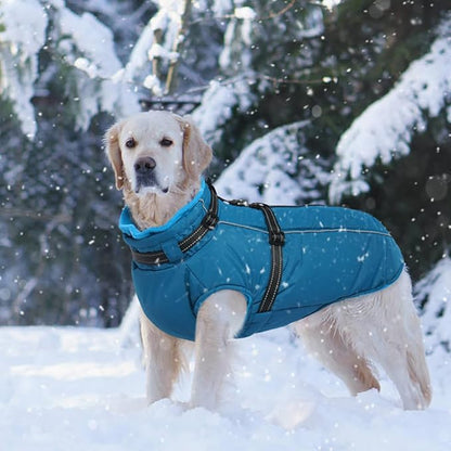 Lelepet Waterproof Dog Jacket with Harness Built in Warm Dog Winter Coat, Reflective Windproof Fleece Jacket, Dogs Coats for Lage Dogs, Thermal Pet Snowsuit for Cold Weather, French Bulldogs, Blue, L