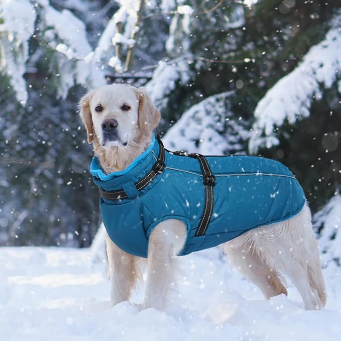 Lelepet Waterproof Dog Jacket with Harness Built in Warm Dog Winter Coat, Reflective Fleece Jacket Jacket, Dogs Coats for Small Dogs, Thermal Pet Snowsuit for Cold Weather Chihuahua, Maltese, Blue, XS