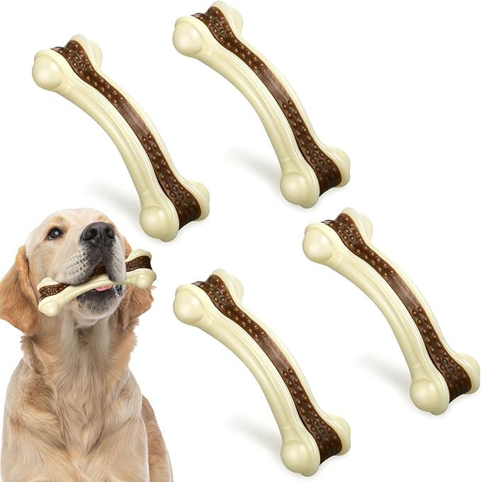 Sosation Dog Toys for Aggressive Chewers Indestructible Nylon Dog Bones Beef Flavor Teething Chew Toys Bones for Large Puppies(Medium)