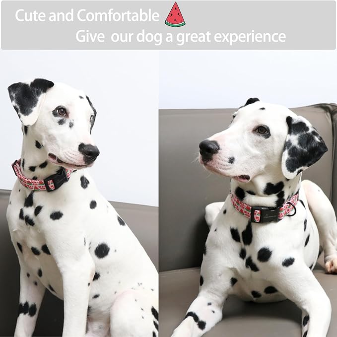ARING PET Summer Dog Collar-Cute Watermelon Dog Collar for Large Dogs, Adjustable Soft Cotton Girl Dog Collars for Small Medium Large Dogs, Large