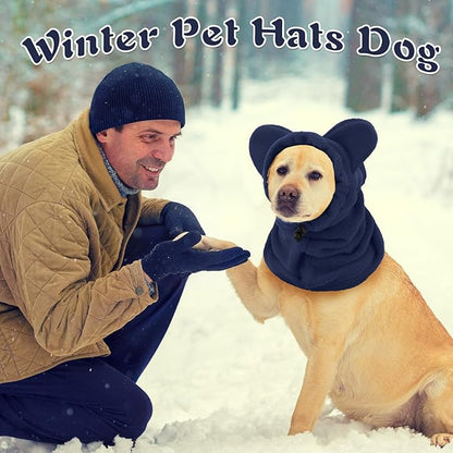 Clysee Winter Dog Hats Quiet Ears for Dogs Ear Muffs Pet Neck Warmer Scarf Hoodie Noise Protection Cover Beanie Head Wrap Costume for Pet Dog Cats(Dark Blue,S)