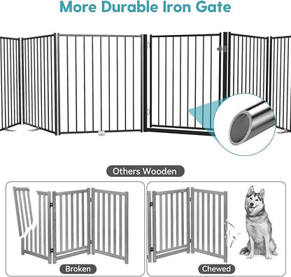 No Pawblems Free Standing Dog Gate with Door, 30'' Tall Foldable Dog Fence for Indoor & Outdoor, Up to 156 Inch Extra Wide Christmas Tree Fences for Dogs, Toddler(Black, 6 Panels)