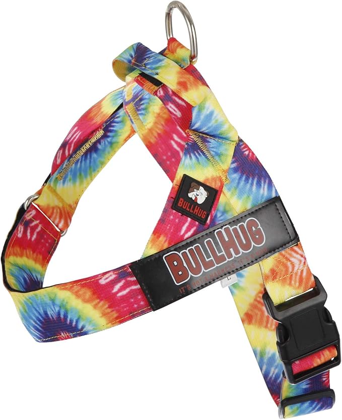 BULLHUG Adjustable Dog Harness– No Pull, No Choke – for English Bulldogs, French Bulldogs, Pugs & Broad-Chested Breeds – Easy, Safe Walks (TIE DYE, Large)