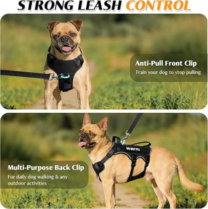 WINSEE Escape Proof Dog Harness, Service Working Molle Harness with Double Handle, Tactical Pet Vest with 4 Patches for Small Medium Large Dogs Walking Hiking Hunting