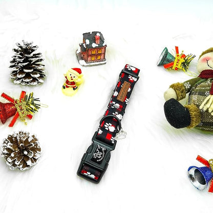 Elegant little tail Christmas Dog Collar, Pet Dog Collar Cotton Soft Red Plaid Winter Dog Collars Holiday with Quick Release Buckle Pet Puppy Collar for X-Small Puppy