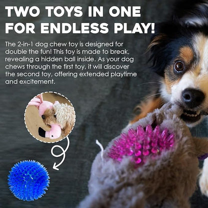 Flourish Pets 3-in-1 Multi-Layer Dog Toys for Aggressive Chewers | Non-Toxic BPA Free Double Stitched Soft Fabric Exterior | Long-Lasting Dog Plush Toys Small Yeti 8"