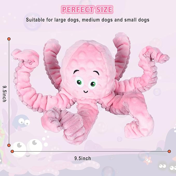 BUYPOW Dog Squeaky Toys Octopus - Tough Plush Large Medium & Small Dog Toys - Stuffed Animals Puppy Toys (Octopus Pink)