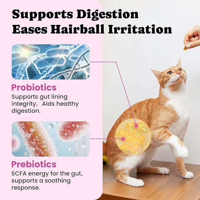 Hairball Treatment for Cats-Natural Coconut & Fish Oils for Smooth Passage & Relief，Cat Hairball Remedy Treats with Fiber & Enzymes Support Skin & Coat，Gut & Digestion Health , Chicken(60-Day Supply)