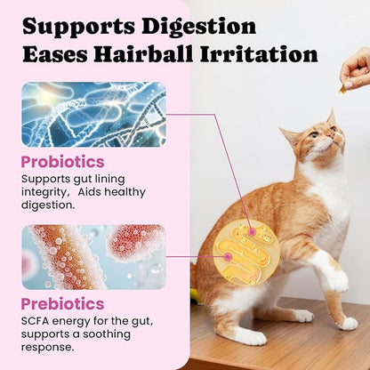 Hairball Treatment for Cats-Natural Coconut & Fish Oils for Smooth Passage & Relief，Cat Hairball Remedy Treats with Fiber & Enzymes Support Skin & Coat，Gut & Digestion Health , Chicken(60-Day Supply)