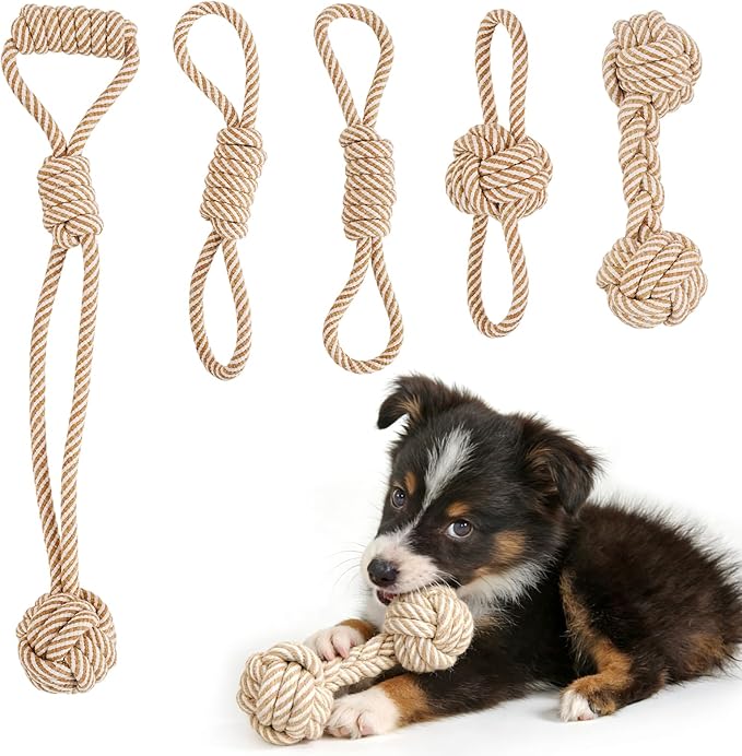 PATTEPOINT Dog Rope Toy for Small Dog 5pcs, Natural Chew Toys for Puppy, Medium & Small Dogs, Tug of War Rope for Puppies Clean & Relieve Teething