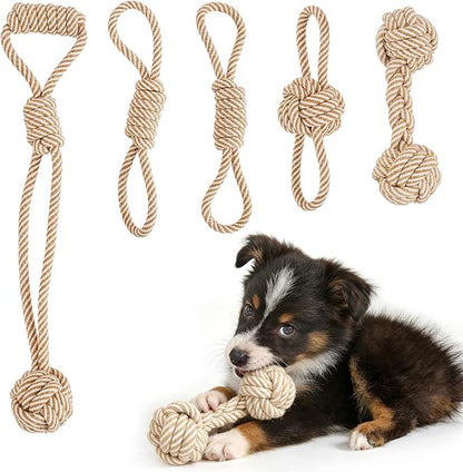 PATTEPOINT Dog Rope Toy for Small Dog 5pcs, Natural Chew Toys for Puppy, Medium & Small Dogs, Tug of War Rope for Puppies Clean & Relieve Teething