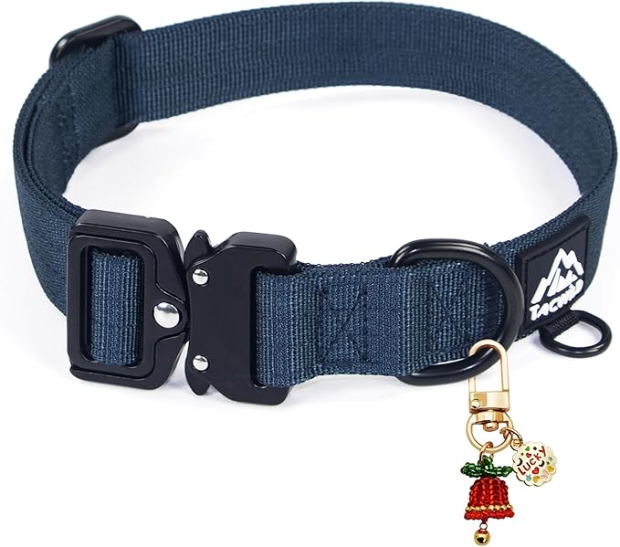 Dog Collar for Small Dogs Christmas Boy Girl- Adjustable, Chew Proof Nylon Collar with Metal Quick Release Buckle and D-Ring for Dog Tags (Navy Blue, S)(not Included The Pendant)