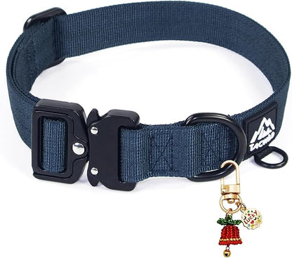 Dog Collar for Small Dogs Christmas Boy Girl- Adjustable, Chew Proof Nylon Collar with Metal Quick Release Buckle and D-Ring for Dog Tags (Navy Blue, S)(not Included The Pendant)