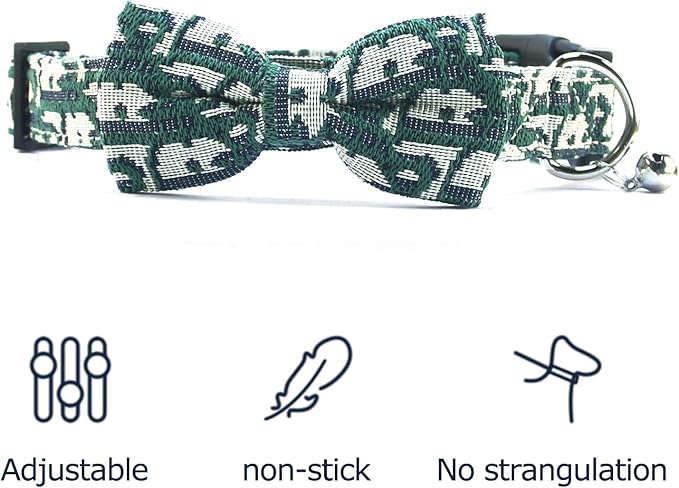 Bowtie Collars for Big Dogs, Elegant Puppy Collars with Leash Set, Dog Collars with Bowtie Adjustable 15.7"-20.9", Green, L