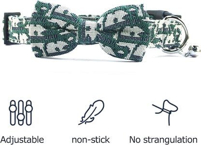 Bowtie Collars for Big Dogs, Elegant Puppy Collars with Leash Set, Dog Collars with Bowtie Adjustable 15.7"-20.9", Green, L