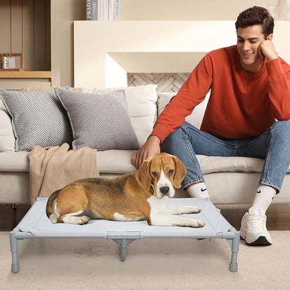 Love&go Elevated Dog Bed with Metal Frame, Cooling Raised Pet Cot for Dog and Cat (M - Grey, Medium-29.9x19.5x5.5 inch)