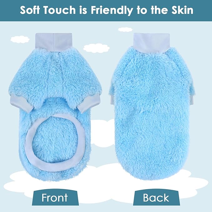 SUNFURA Sphynx Cat Sweater, Hairless Cats Turtleneck Pullover Kitten Sweaters for Cats Only, Warm and Soft Cat Pajamas Shirt with Sleeves Pet Winter Clothes Fleece Jumpsuit for Puppy, Blue S