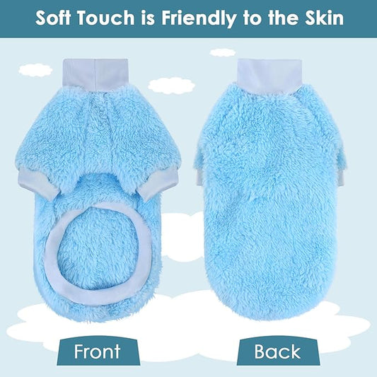 SUNFURA Sphynx Cat Sweater, Hairless Cats Turtleneck Pullover Kitten Sweaters for Cats Only, Warm and Soft Cat Pajamas Shirt with Sleeves Pet Winter Clothes Fleece Jumpsuit for Puppy, Blue S
