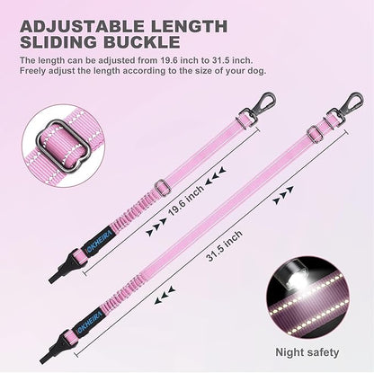 IOKHEIRA Dog Seat Belt 3-in-1 Car Harness for Pets Adjustable Safety Seatbelt Nylon Reflective Bungee Fabric Dog Car Harness with Clip Hook Latch & Buckle, Swivel Zinc Alloy Carabiner (Pink)