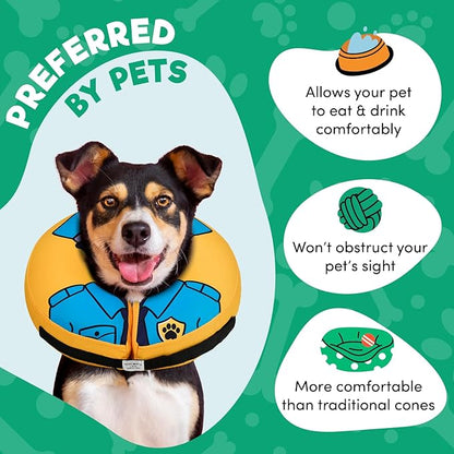 BENCMATE Inflatable Dog Cone Collar Alternative, Soft Dog Cone for Small Medium Large Dogs and Cats, Neck Recovery ECollar Donut Collar After Surgery (Large, Police Officer)
