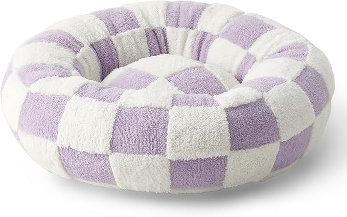LE SURE Cat Beds for Indoor Cats - Round Donut Small Dog Bed Calming Gift for Pets, Cute Modern Beds with Jacquard Shaggy Plush & Anti Slip Bottom, 20 Inch, Purple
