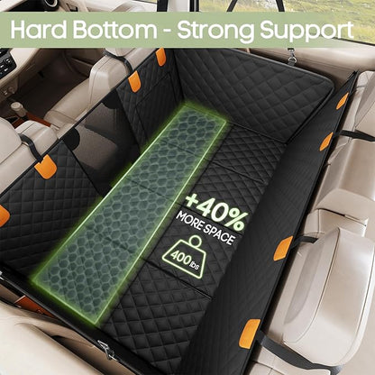 Smatto Dog Car Seat Cover for Back Seat, Hard Bottom Back Seat Extender Supports 400lbs, Waterproof Rear Seat Pet Cover, Dog Hammock with Mesh Window for Car SUV and Trucks