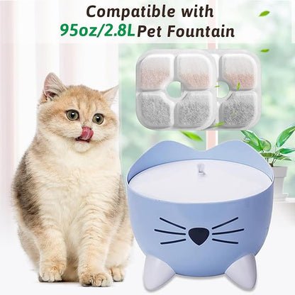 Cat Water Fountain Replacement Filters Fit for 2.5L Fountain with Whiskers Pattern Triple Action Water Pet Cat Drinking Fountain Filter Pack of 12
