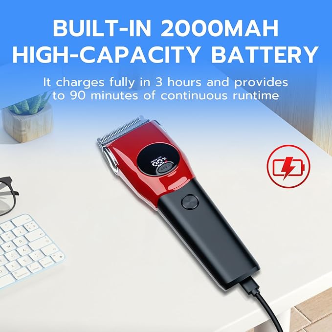 Mcbazel Dog Clippers Grooming Kit, Low Noise Rechargeable Cordless Adjustable Pet Hair Shaver Trimmers Set for Dogs, Cats and Other Pets - Red