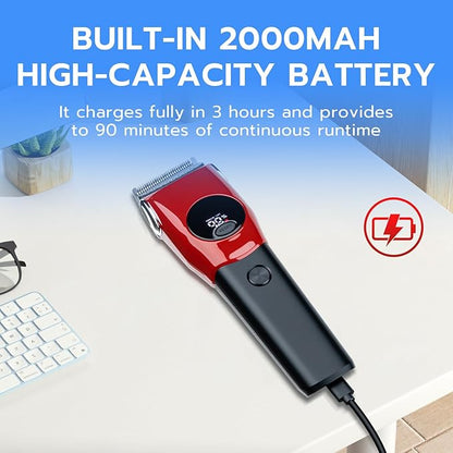Mcbazel Dog Clippers Grooming Kit, Low Noise Rechargeable Cordless Adjustable Pet Hair Shaver Trimmers Set for Dogs, Cats and Other Pets - Red