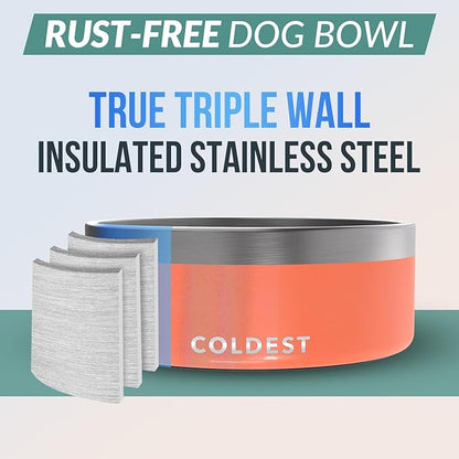 Coldest Dog Bowl - Anti Rust Metal, Non Slip, 3 Layers Insulated Stainless Steel Dog Bowls - Spill Proof & Heavy Duty - Water Bowl for Dogs, Cats & Pets, Dish Washer Safe (64 oz,Candy Red Glitter)