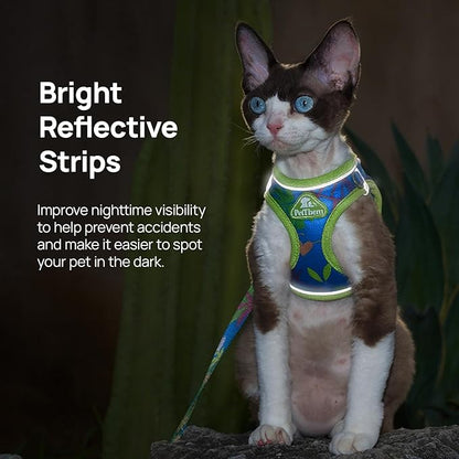 Cat Harness and Leash Set, Step-in Escape Proof Adjustable Vest Harness for Small Medium Large Cats, Lightweight Soft Breathable Reflective Kitten Harness for Walking Travel, Camping(Hawaii Green, XS)