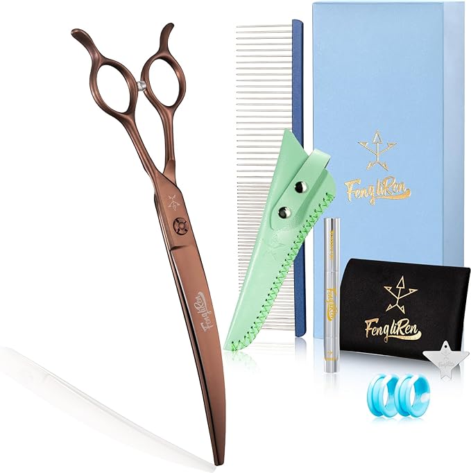 High-end Professional Dog Grooming Curved Scissors Pet Curved Shears 7.5 Inches Extremely Very Sharp Made Of Stainless Steel Alloy By Hand For Dog Cat Groomer