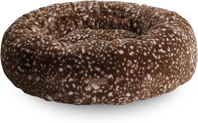 UnHide Floof Pet Bed - XL (40"x14") - Extra Soft Dog Bed - Removable Faux Fur Cover - Machine Washable - Helps Ease Pet Anxiety & Provides The Perfect Sleep - Deer