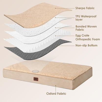 EHEYCIGA Orthopedic Dog Beds for Large Dogs with Removable Washable Cover, Khaki, 36x27