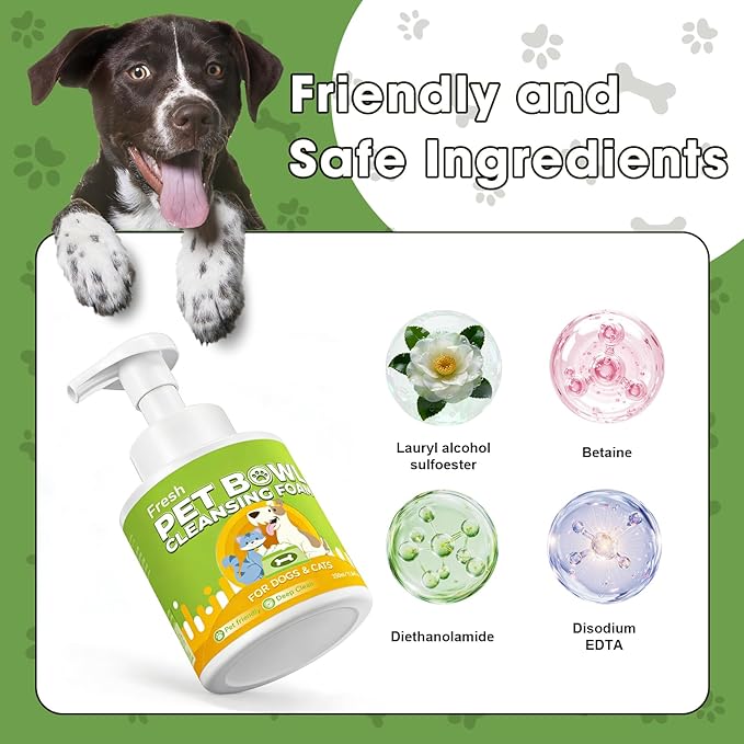 Dog Bowls & Cat Bowls Cleaner, Pet Toy Cleaner Mousse, 320ML Natural Formula with Citric Acid, Cleans Dishes, Feeders & Accessories, Leaves No Residue, Safe for Pets