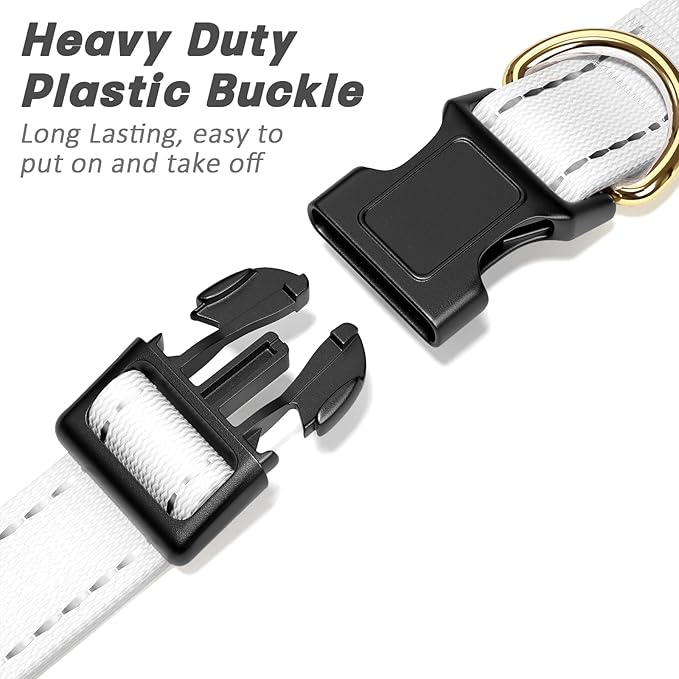 Reflective Dog Collar for Extra Small Dogs Cats, Cute Adjustable Heavy-Duty Nylon Puppy Collars for Boy and Girl Female, Soft Pet Accessories with Quick Release Buckle, Neck 8-12", White