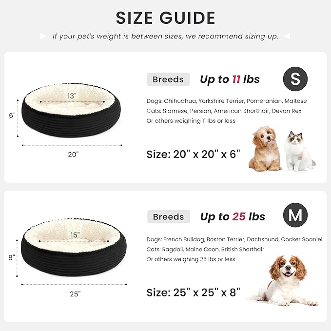 Love's cabin Round Donut Cat and Dog Cushion Bed, 20in Pet Bed for Cats or Small Dogs, Anti-Slip & Water-Resistant Bottom, Super Soft Durable Fabric Pet beds, Washable Luxury Bed Black Stripe