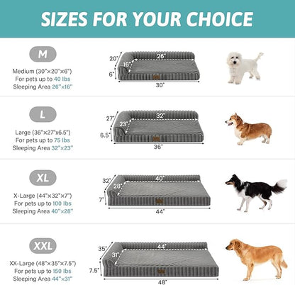 Cute Dog Bed, Faux Rabbit Fur Orthopedic Foam Dog Bed with Sides, Removable Washable Cover & Waterproof Lining, Comfortable Pet Couch for Small Dogs, Grey (30" L x 20" W x 6" Th)