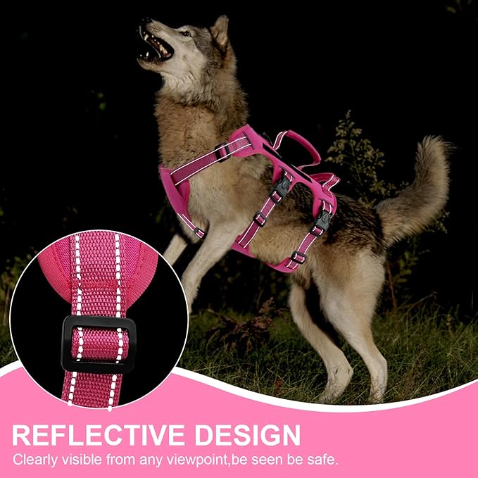 Escape Proof Dog Harness for Large Medium Sized Dogs Six Point Adjustable, Service Dog Vest Harness and Leash Set, No Pull Dogs Harnesses with Handle, Medium Dog Harnesses for Walking(Pink, M)