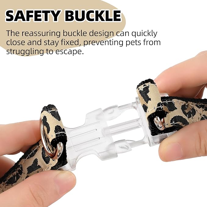 Mile High Life Leopard Dog Harness Collar Leash Set, Adjustable No Pull Dog Halter Harness for Small Breed Dogs, Easy Control for Training Walking (Black, M Chest 15"-21", Neck 13"-17")