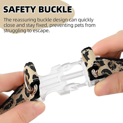 Mile High Life Leopard Dog Harness Collar Leash Set, Adjustable No Pull Dog Halter Harness for Small Breed Dogs, Easy Control for Training Walking (Black, XS Chest 9"-15", Neck 8"-12")