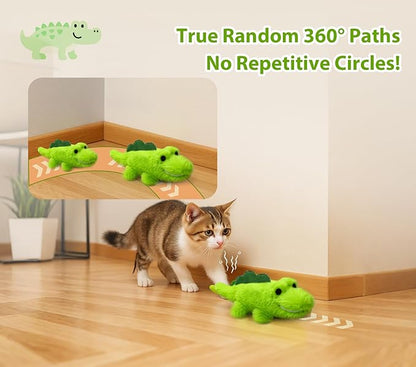 ZeLing HTL Interactive Cat Toys for Indoor Cats - Self-Charging Croc Chase Toy with 360° Motion, Wagging Tail & Catnip, Automatic Exercise Toy for Bored Kittens/Adults(Plush Fur)