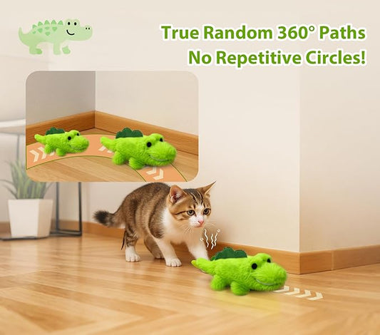 ZeLing HTL Interactive Cat Toys for Indoor Cats - Self-Charging Croc Chase Toy with 360° Motion, Wagging Tail & Catnip, Automatic Exercise Toy for Bored Kittens/Adults(Plush Fur)