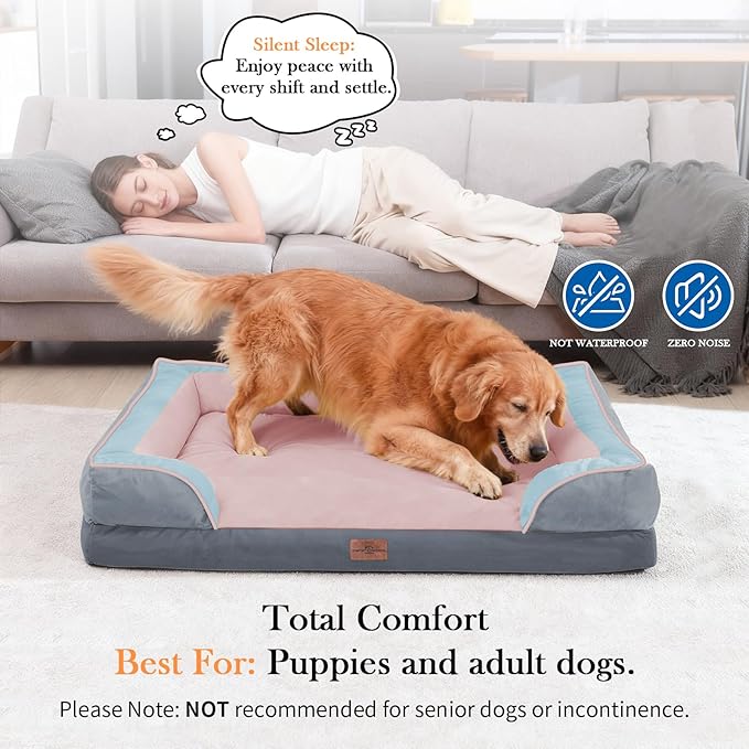 Comfort Expression Orthopedic Dog Bed for Large Dogs 36x27 Inch, Waterproof Egg Crate Foam Large Pet Bed with Removable Bolsters, Dog Couch with Washable Cover & Non-Slip Bottom, Cherry Blossom