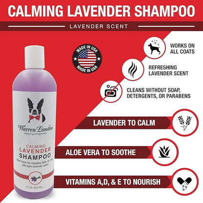 Warren London Calming Lavender Dog Shampoo | Softening Aloe Vera & Essential Oils for Dogs | Leaves Coat Silky & Smelling Amazing | Gentle & Soap-Free | Made in USA – 17 oz