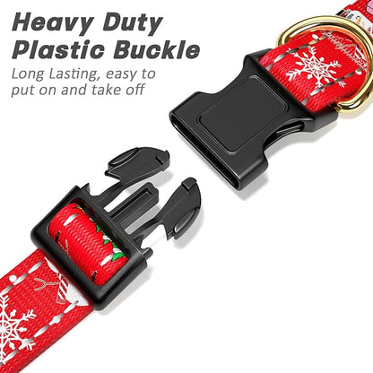 Reflective Dog Collar, Cute Christmas Style Dog Collars for Medium Dogs, Soft Nylon Puppy Collar for Boy and Girl Female Dog, Adjustable Heavy-Duty Pet Collar with Quick Release Buckle, Red
