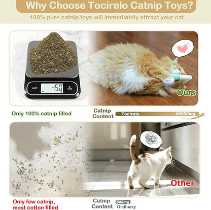 Tocirelo Catnip Toys for Cats 3pack - Bite Resistant Cat Nip Toys Filled with 100% Pure 45000mg A+Organic Catnip, Safe Kitten Teething Kicker Toys, Cat Chew Toy for Indoor Cats for Stress Relieving