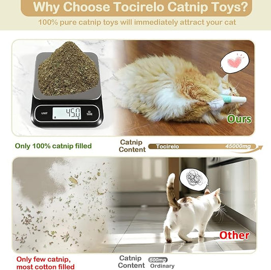 Tocirelo Catnip Toys for Cats 3pack - Bite Resistant Cat Nip Toys Filled with 100% Pure 45000mg A+Organic Catnip, Safe Kitten Teething Kicker Toys, Cat Chew Toy for Indoor Cats for Stress Relieving