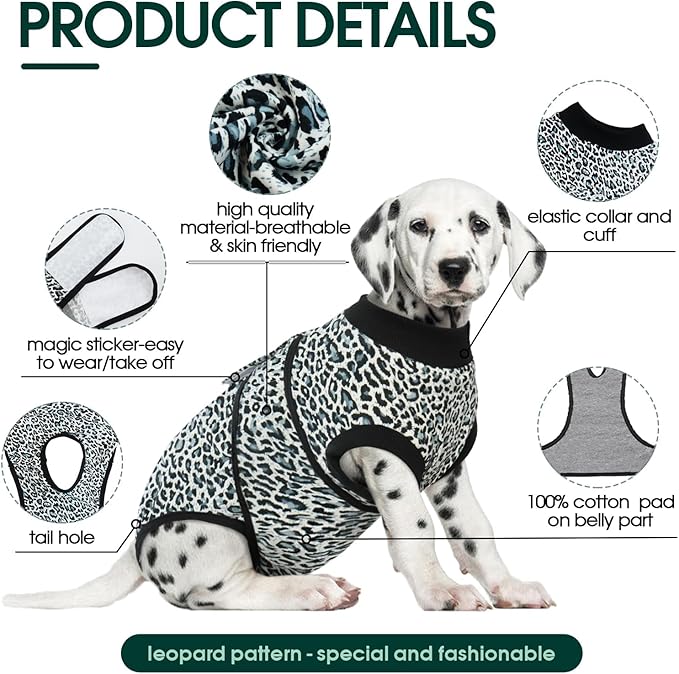 Kuoser Dog Surgery Suit, Comfy Dog Recovery Suit Female Doggie Onesie for Surgery, Post Op Protective Onesie, Soft E-Collar Alternative for Cats & Puppies, BlueLeopard XS